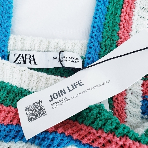 NWT Zara Crochet Knit Stripe Mini Dress Sleeveless Sustainable - Picture 12 of 14